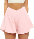 FireSwan Women's Crossover Athletic Shorts - 2-in-1 Flowy Running Shorts with Pockets | Butterfly Design