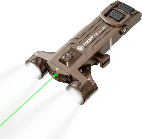 Brinyte XP22 MK3 Tactical Flashlight - 1600 Lumens Dual-Head with Green Laser & Rechargeable Design