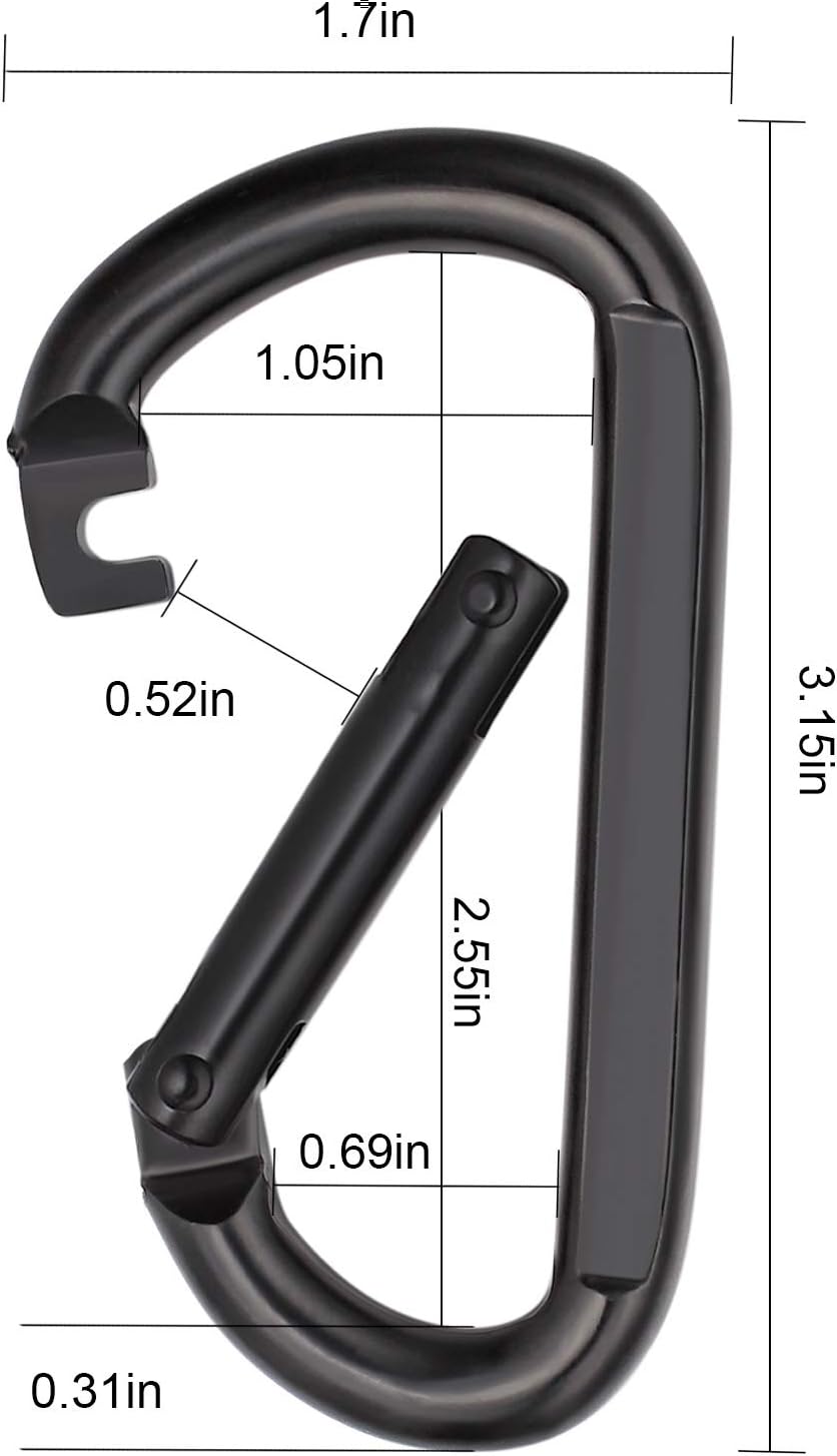 Skiennix Heavy-Duty 3-Inch Black Carabiner - Durable D-Shaped Steel Clip Buckle (4-Pack)