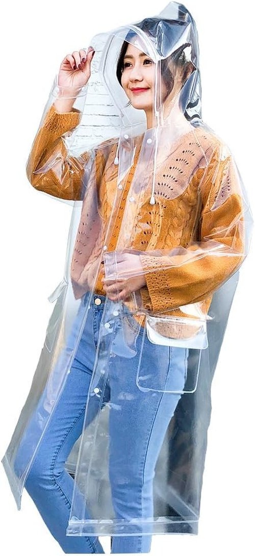 Freesmily Women's Waterproof Raincoat - Super Transparent EVA Poncho with Hood & Drawstring