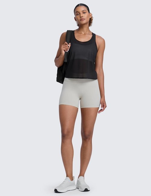 CRZ YOGA Mesh Workout Tank Tops for Women - Breathable Sheer Scoop Neck Sleeveless Summer Shirt