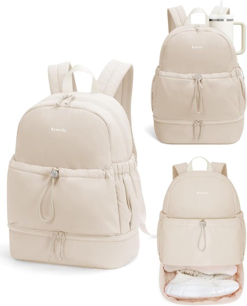 Ceneda Gym Backpack for Women - Stylish Bag with Shoe Compartment, Wet Pocket & Tumbler Strap