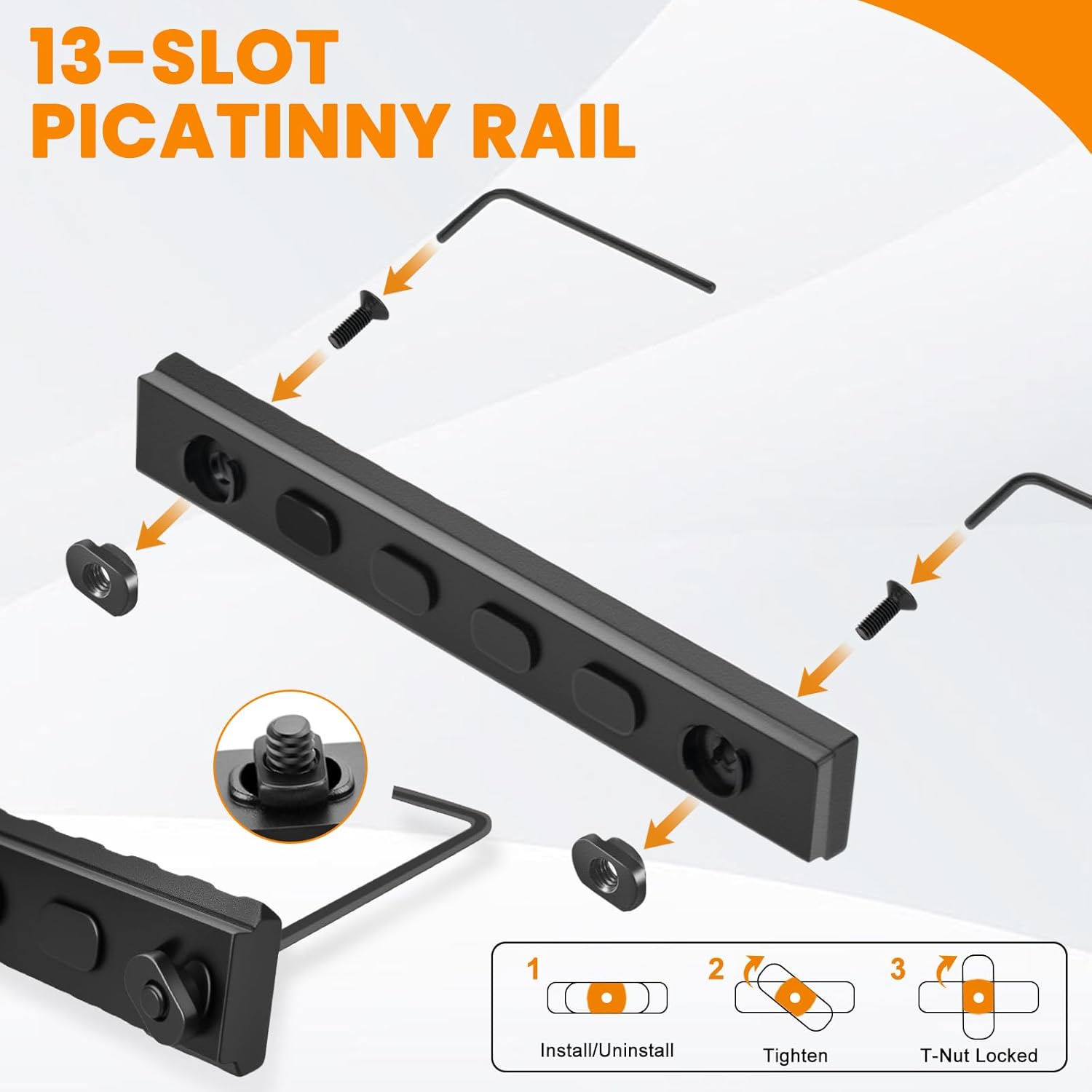 Picatinny Rail Adapter by [Brand Name] - 13 Slot Aluminum Accessory Set with T-Nuts & Screws | 5.31” Black