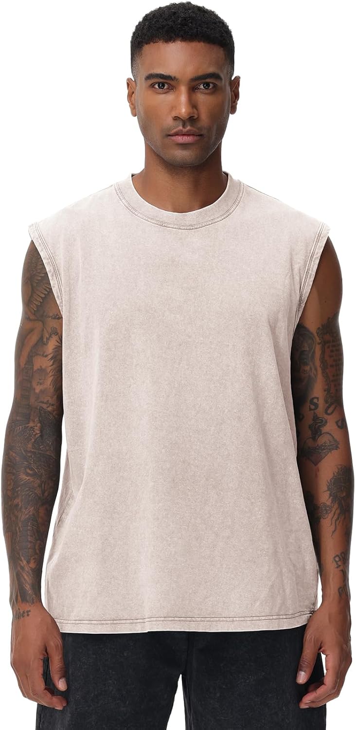 Skiennix Men's Workout Tank Tops - Sleeveless Muscle Tee for Gym & Running | Acid Wash Design