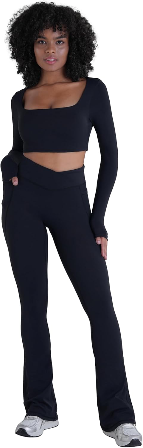 Sunzel Hidden Butt Lifting Leggings - Tummy Control Flare Pants with Pockets for Women | Mini Flared Design