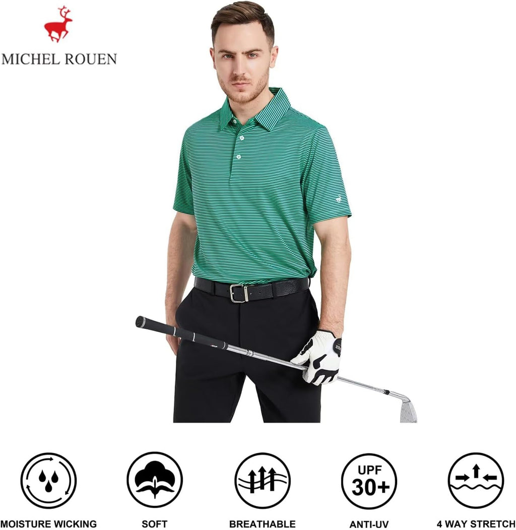 Skiennix Men's Golf Shirt - Moisture-Wicking Dry Fit Performance Polo | Short Sleeve Striped Design