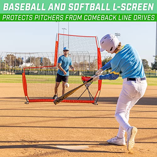 Baseball & Softball Pitching Screen - L Screen 7ft x 7ft Safety Barrier with Frame