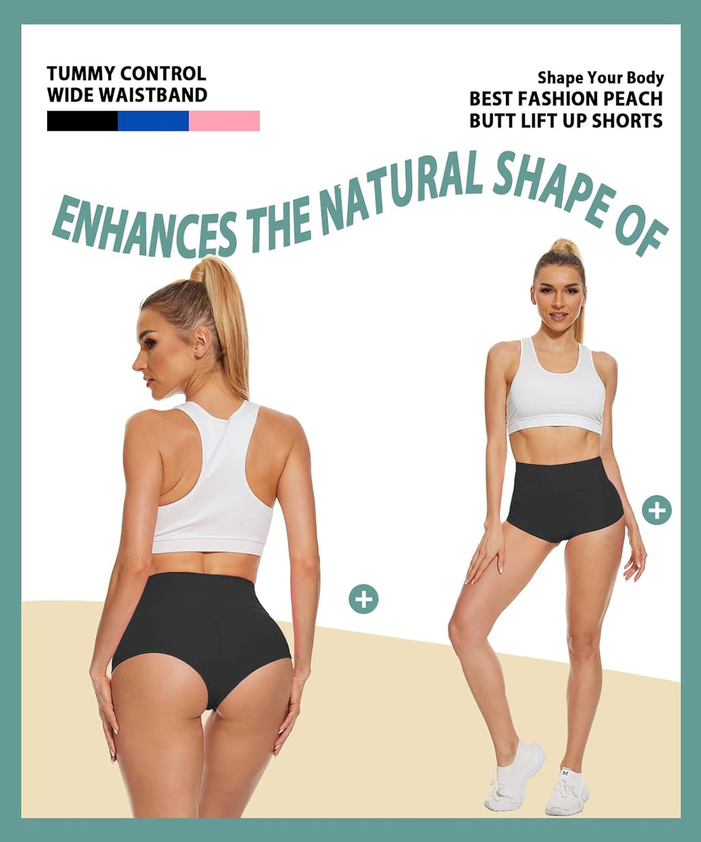 Skiennix Women's High Waist Yoga Booty Shorts - Spandex Butt Lifting Workout Leggings | Rave Ready