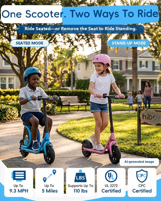 Hiboy JoyHaul Pink Electric Kids Scooter with Seat, 9.3MPH, UL 2272 Certified