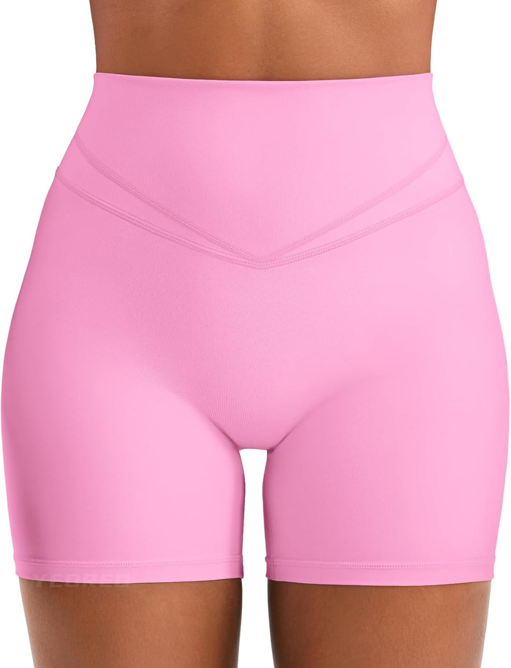 YEOREO Women's High Rise Yoga Shorts - 4.5" No Front Seam Hidden Scrunch Biker Shorts