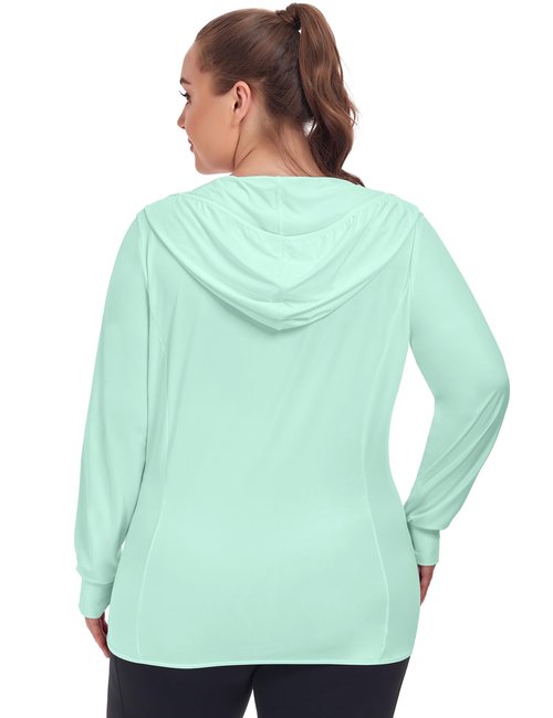 COOTRY Women's Plus Size UPF 50+ Sun Protection Jacket Lightweight Long Sleeve Zip Up Hoodie Cooling Sun Shirt Hiking Workout Green 4XL