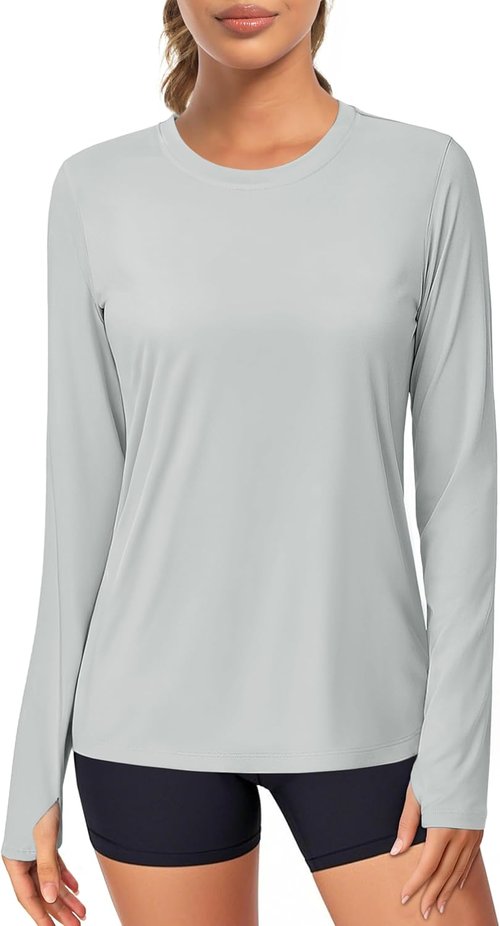 MAGCOMSEN Women's Long Sleeve Rash Guard - UPF 80+ Quick Dry Swim & Workout Shirt with Thumb Holes