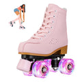 jessie Roller Skates for Girl and Women, PU Leather Light up Kids Roller Skates, Cute Adjustable Four-Wheel Beginner Youth Roller Skates Girls Ages 8-12 Outdoor Indoor (Youth 2, Pink)