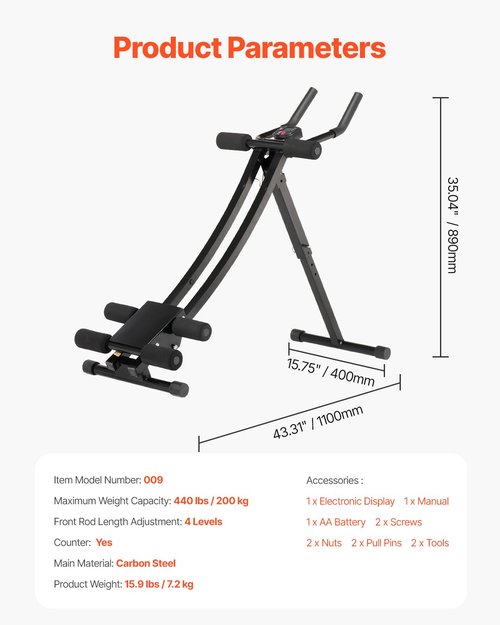 VEVOR AB Workout Machine, Ab Workout Equipment at Home Gym, Core & Abdominal Trainers for Women, 440 lbs Weight Capacity Strength Training Ab Cruncher, Foldable Adjustable Fitness Exerciser