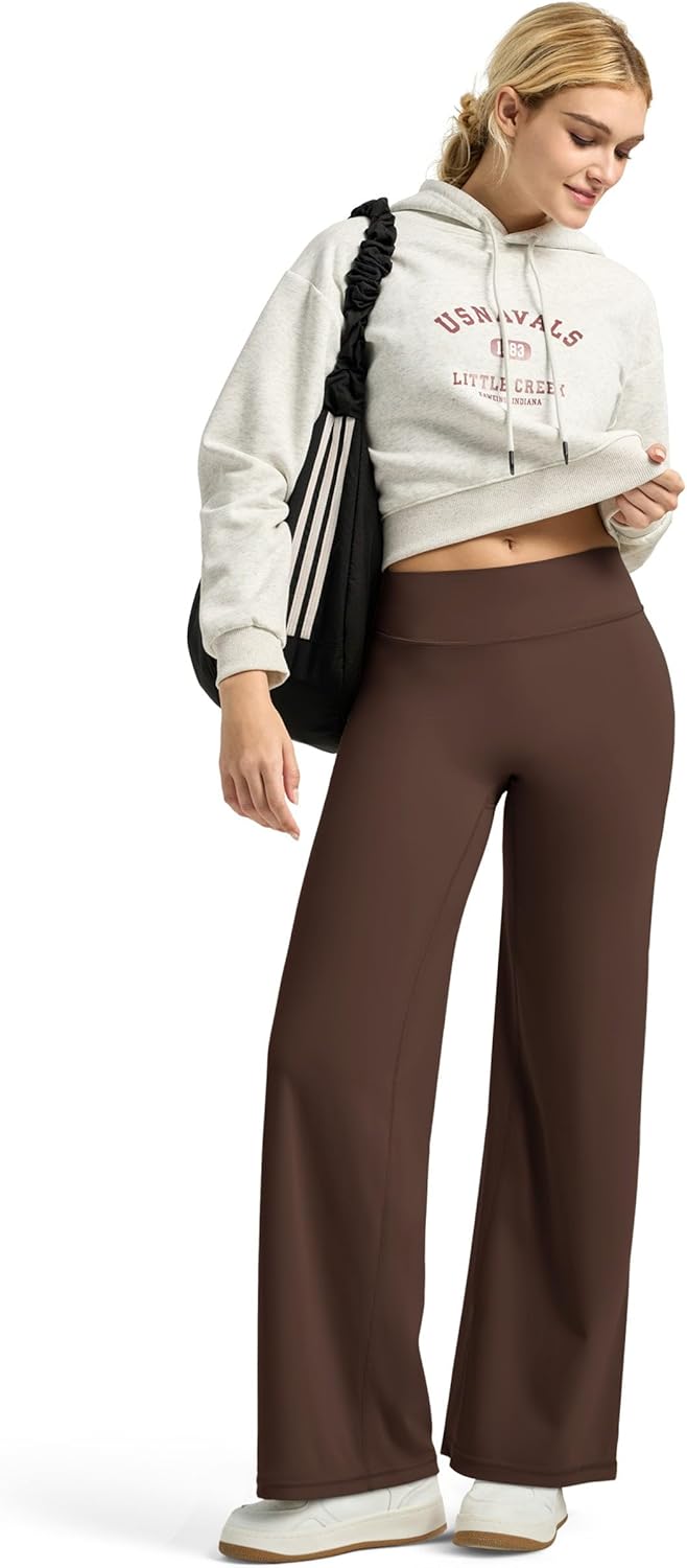 Willit Women's High Waist Buttery Soft Workout Leggings - Straight Leg Yoga Pants in Deep Brown, XS