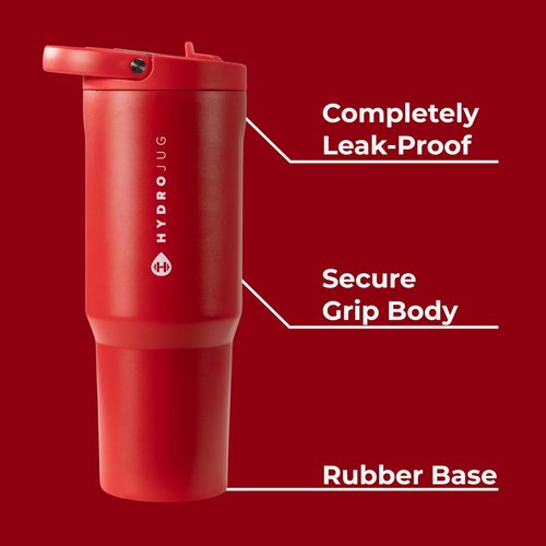 HydroJug Sport - 32oz Stainless Steel Tumbler with Straw | Vacuum Insulated & Leakproof, Ergonomic Design in Alumni Red