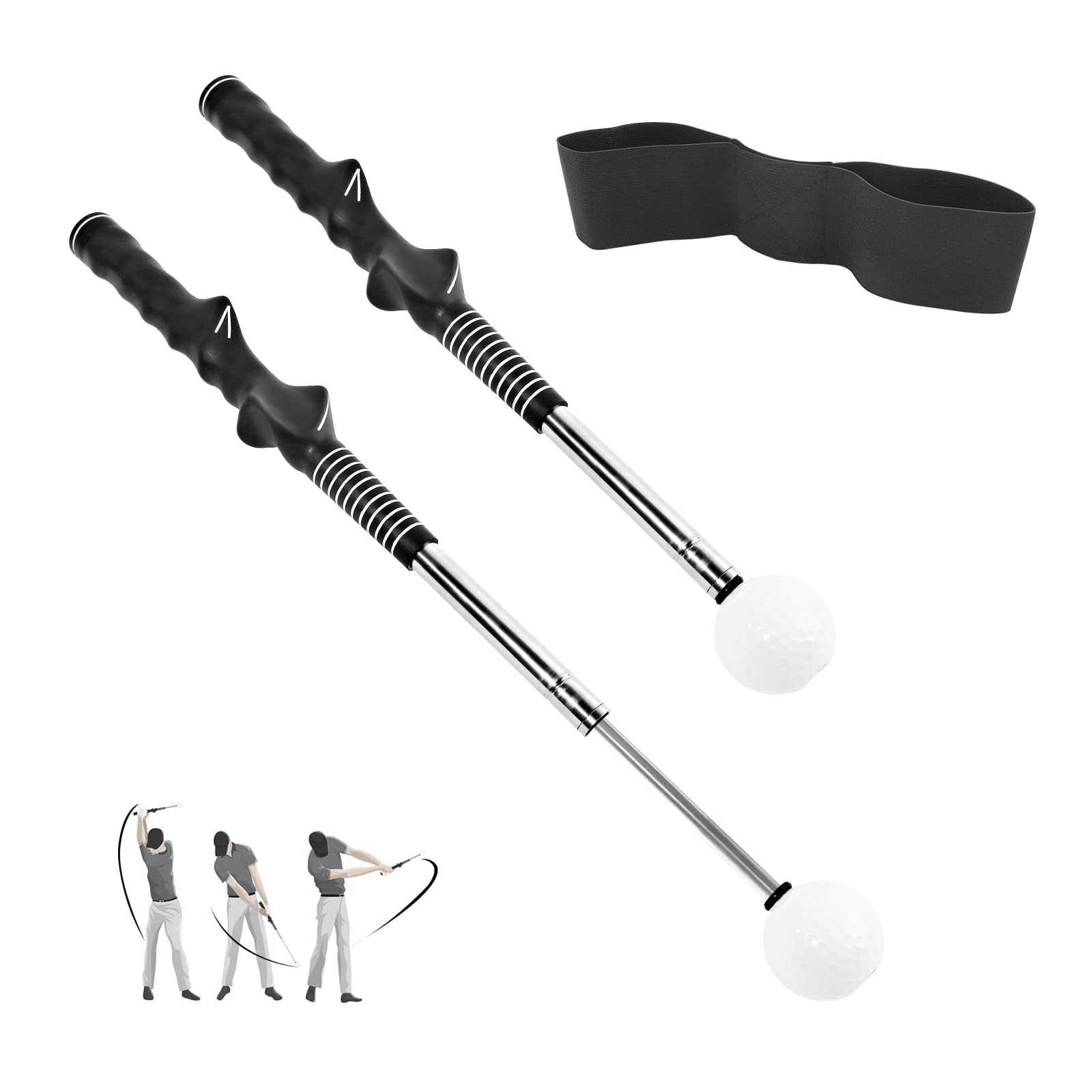 Retractable Golf Swing Training Aid, Golf Grip Trainer & Golf Swing Trainer for Warm-up, Right-Handed Golf Club for Indoor Practice, Golf Accessories - Strength & Tempo Training for Chipping Hitting