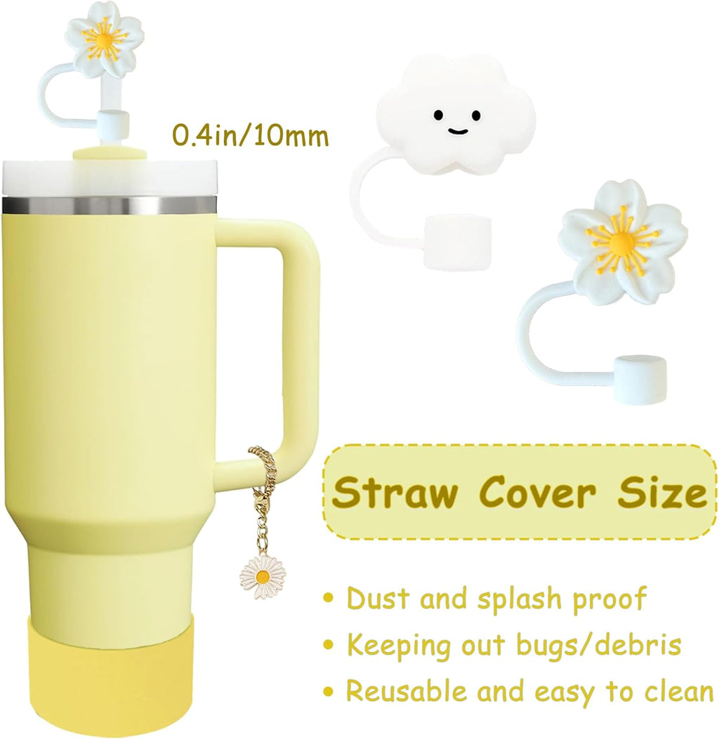 Stanley Cup Accessories Set - 2 Straw Covers, Spill-Proof Stopper & Handle Charm | Lemon Yellow
