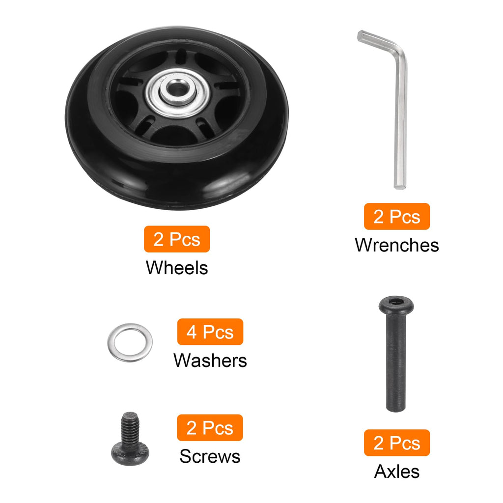 uxcell Set of 1 Luggage Wheels Replacement 75 x 24 mm/3" x 0.9" Rubber Swivel Caster Bearing Wheels Repair Kits for Suitcase Inline Outdoor Skate,Black