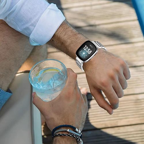 synsing Titanium Metal Watch Band Compatible with Fitbit Versa 4 Bands & Sense 2, Titanium WatchStrap Replacement Wristbands for Fitbit Versa 3 & 4 / Sense 2 & 1 Accessory