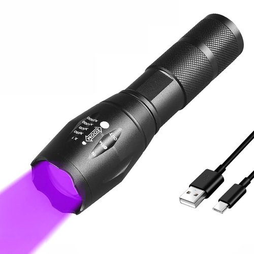 BUDUY Rechargeable UV Flashlight 395nm, Portable Blacklight LED Torch with White Light Combo, Pet Urine Detector for Dog Cat Pee, Stepless Dimming, USB-C Charging, Waterproof
