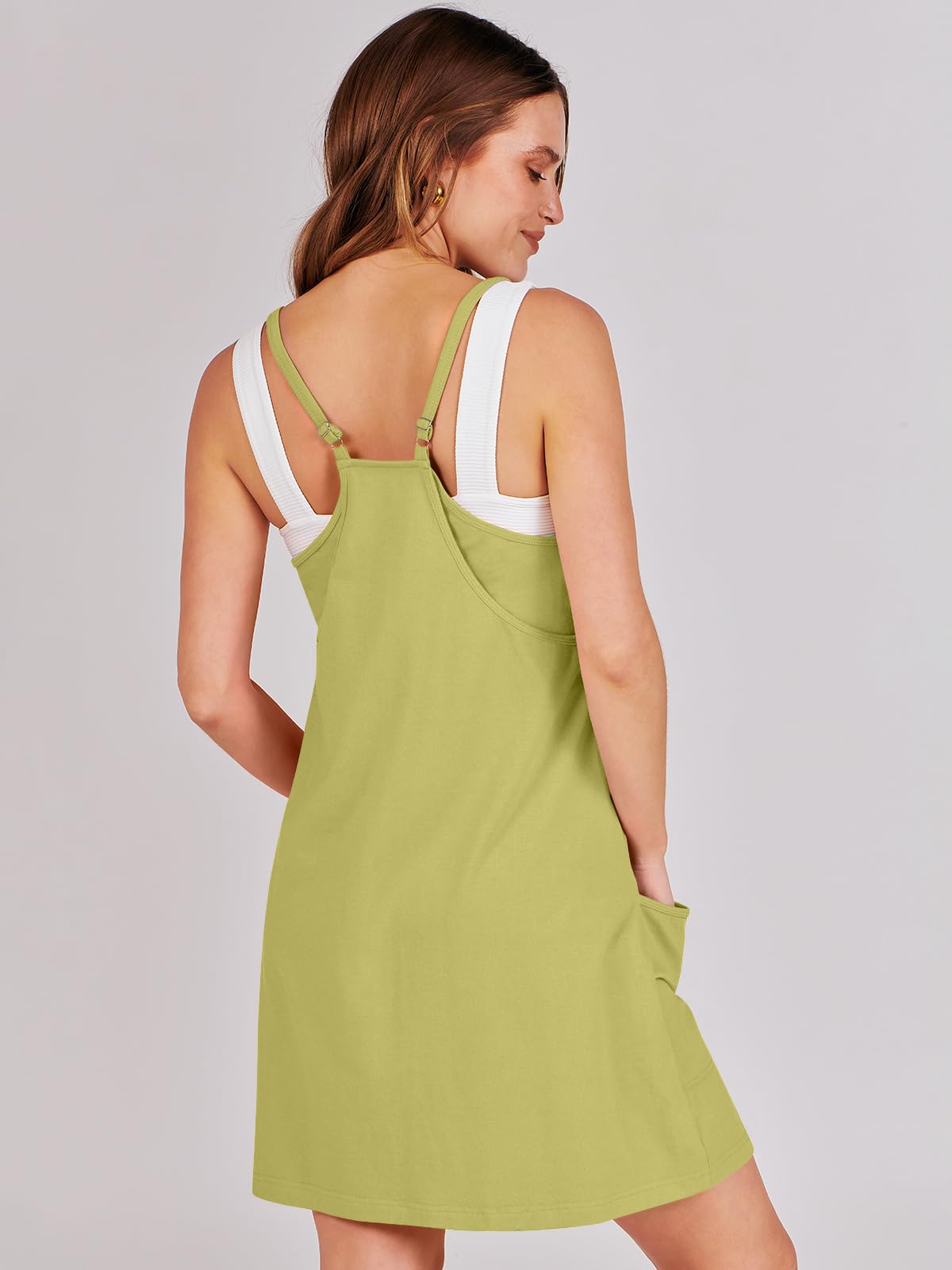 ANRABESS Women Athletic Dress Summer Tennis Workout Active Sports Mini Romper Dress Built in Shorts Travel Vacation Clothes Light Green XX-Large