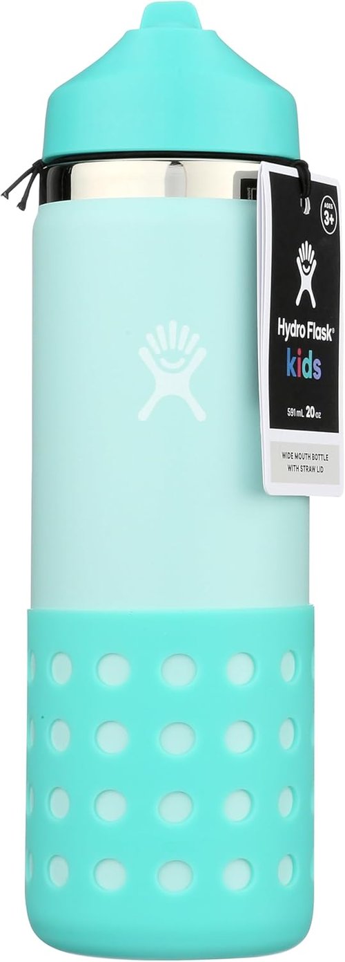 Hydro Flask 20 Oz Kids Wide Mouth Water Bottle - Straw Cap & Boot Included