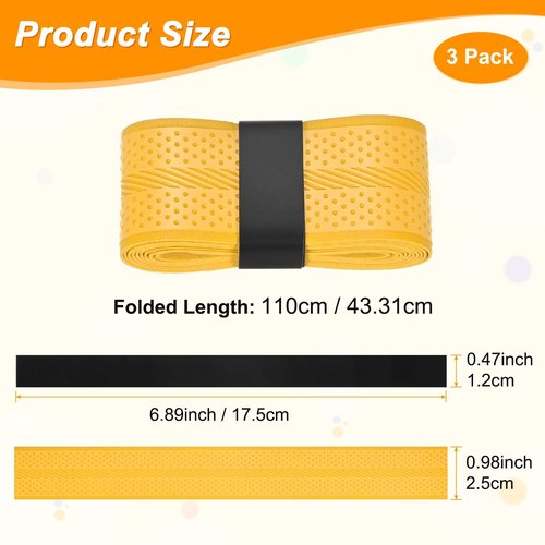 M METERXITY 3-Pack Golf Grip Wrapping Tapes PU Tennis Overgrip Grip Tapes Anti-Slip Sweat Absorbent for Golf/Racquetball/Badminton/Squash/Baseball Bat Handle Yellow