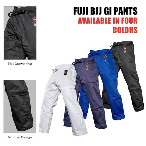 FUJI Sports Brazilian Jiu-Jitsu Gi Pants – Adult BJJ Pants, Flat Drawstring, Reinforced Cotton, For Training & Competition, Black, Size, A3