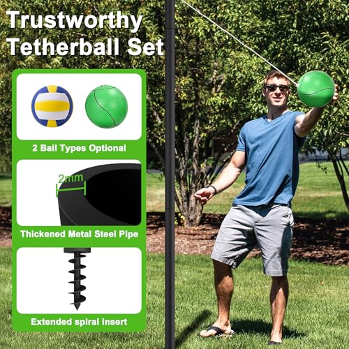 12 FT Tetherball Set with Adjustable Spiral Pole, Balls, Rope & Pump