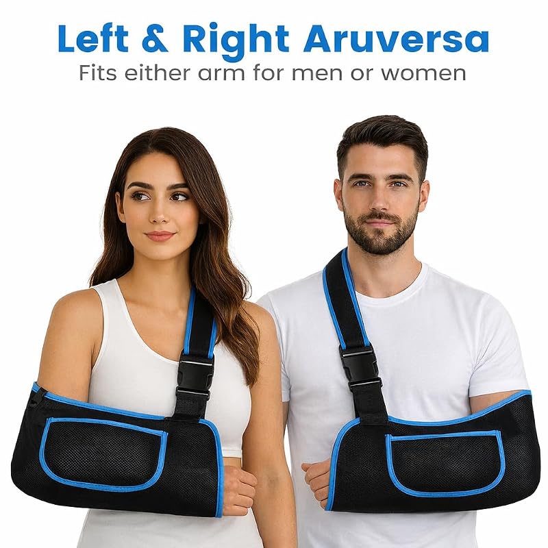 Arm Sling - Lightweight Breathable Mesh Immobilizer with Padded Shoulder Strap - Blue, M (Middle)