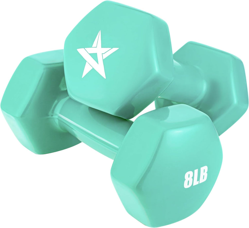 Yes4All Vinyl Hexagon Dumbbells - Set of 2 Hand Weights for Home Gym & Strength Training (2-15 lbs)