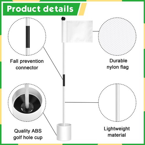 Lenwen 6 Set Golf Flagstick Golf Pin Flag Hole Cup Set Putting Green Poles Nylon Practice Portable Putting Green Gifts for Yard Backyard Garden Driving Range(3ft,Simple)