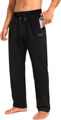 Skiennix Men's Cotton Yoga Pants - Casual Jersey Sweatpants with Zipper Pockets | Open Bottom, Straight Leg