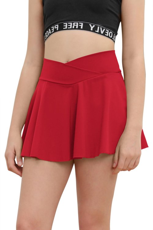 rrhss Gilrs Pleated Tennis Skirt with Pockets Kids V Crossover High Waisted Golf Skorts with Lining Shorts Red