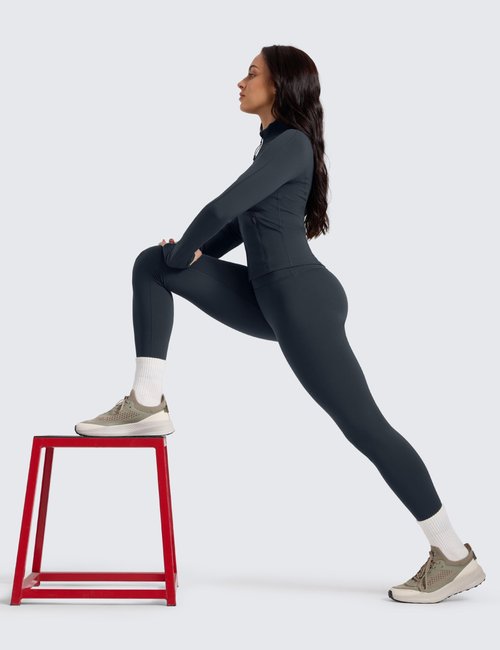 CRZ YOGA Matte Thermal Fleece Lined Leggings 28'' - Casual Lounge Workout Womens Yoga Full Length Pants Winter Warm True Navy Small