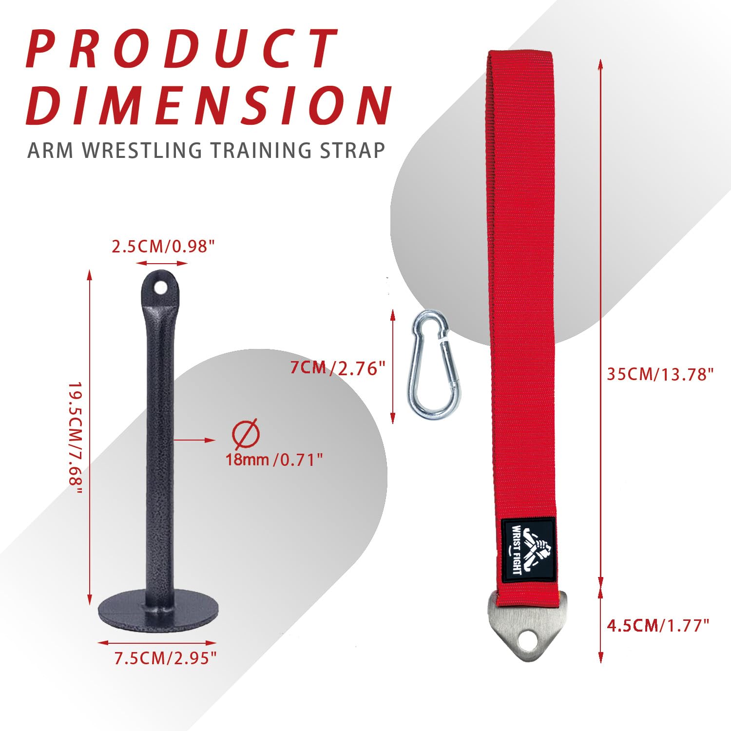 WRIST FIGHT Heavy-Duty Arm Wrestling Training Strap for Pronation Strength with Stainless Steel Buckle and Carabiner – Wrist and Grip Strengthener (Red-LP)
