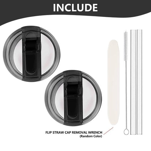2PC Replacement Leak Proof Tumbler FLIP Lid With Straw - Fit For Stanley ProTour Quencher and Quencher H2.0 40oz,64oz Tumbler (2Black, 40oz and 64oz)