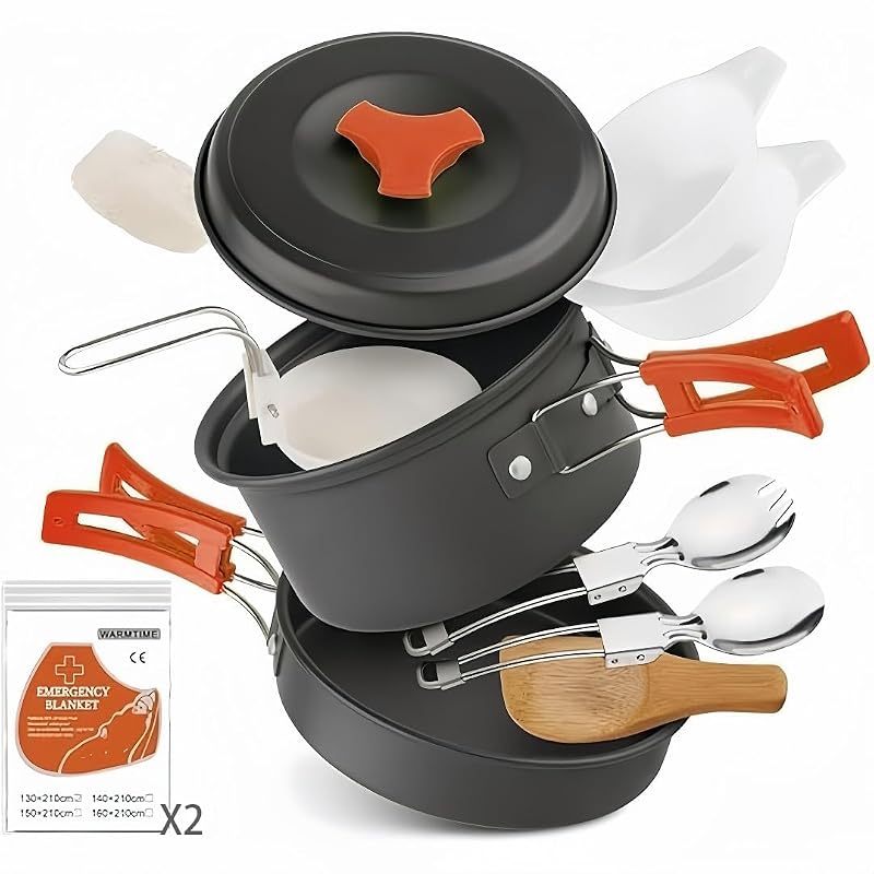 1.5L 12-Piece Camping Cookware Set Nonstick Pot Pan Mess Kit for Backpacking