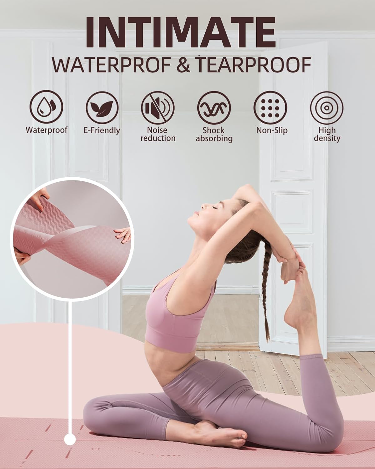 YOTTOY Yoga Mat - Extra Wide 72"x32"x1/3" Non-Slip Eco-Friendly TPE for Home Workouts | Includes Strap Bag