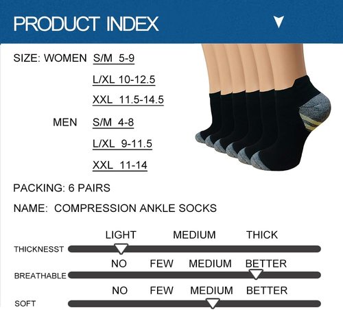 Copper Compression Socks - 6 Pairs for Men & Women | Arch Support & Circulation Relief for Plantar Fasciitis