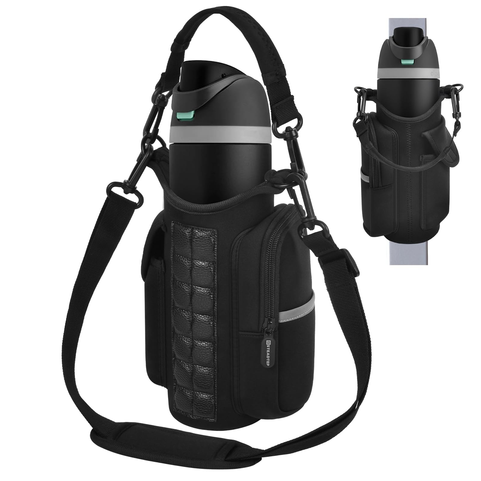 Steadtep Magnetic Gym Water Bottle Sleeve with 14 Strong N52 Magnets - for MagSafe iPhone & Large Flasks, Insulated Carrier for Ninja Blast Portable Blender, 32oz 40oz 50oz Bottles, Gym Bag with Phone
