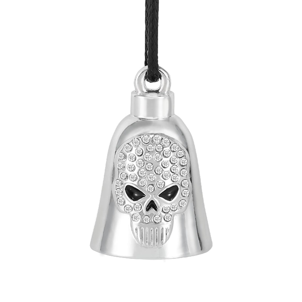 RiderVibe Motorcycle Bells for Biker Good Luck Riding Bells Guardian Biker Bells with Lanyard and CZ (Skull, 1)