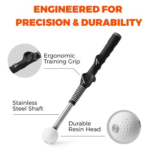 honharo Golf Swing Trainer – Retractable Click Stick Grip & Tempo Trainer for Right-Handed Golfers, Stainless Steel Shaft Golf Training Aid for Indoor & Outdoor Swing Practice