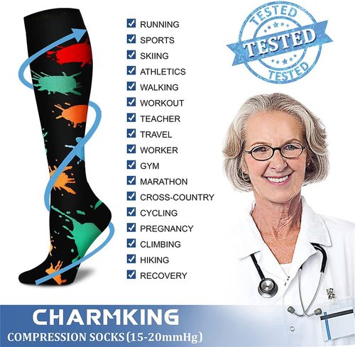 CHARMKING Compression Socks - 15-20 mmHg Circulation Support for Men & Women | 8 Pairs Ideal for Running & Cycling