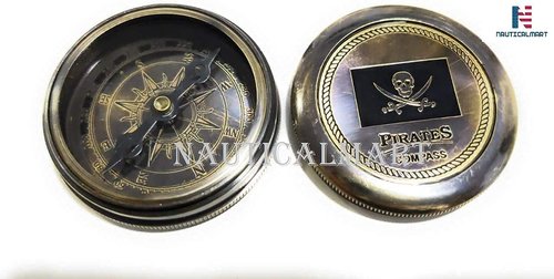 Brass Compass Pirates of Caribbean Jack Sparrow Pocket Antique Gift Free Embossed Leather Case Personalized Compass Engraved, Gift for Baptism, Confirmation, Graduation, Anniversary