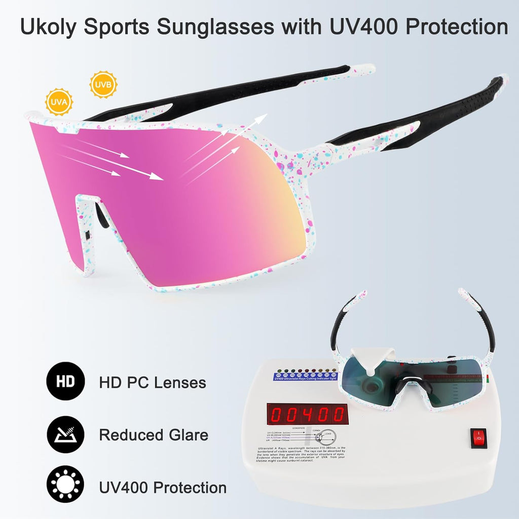 Ukoly Cycling Glasses - HD Lens Sports Sunglasses with UV400 Coating for Men & Women | 650 Size