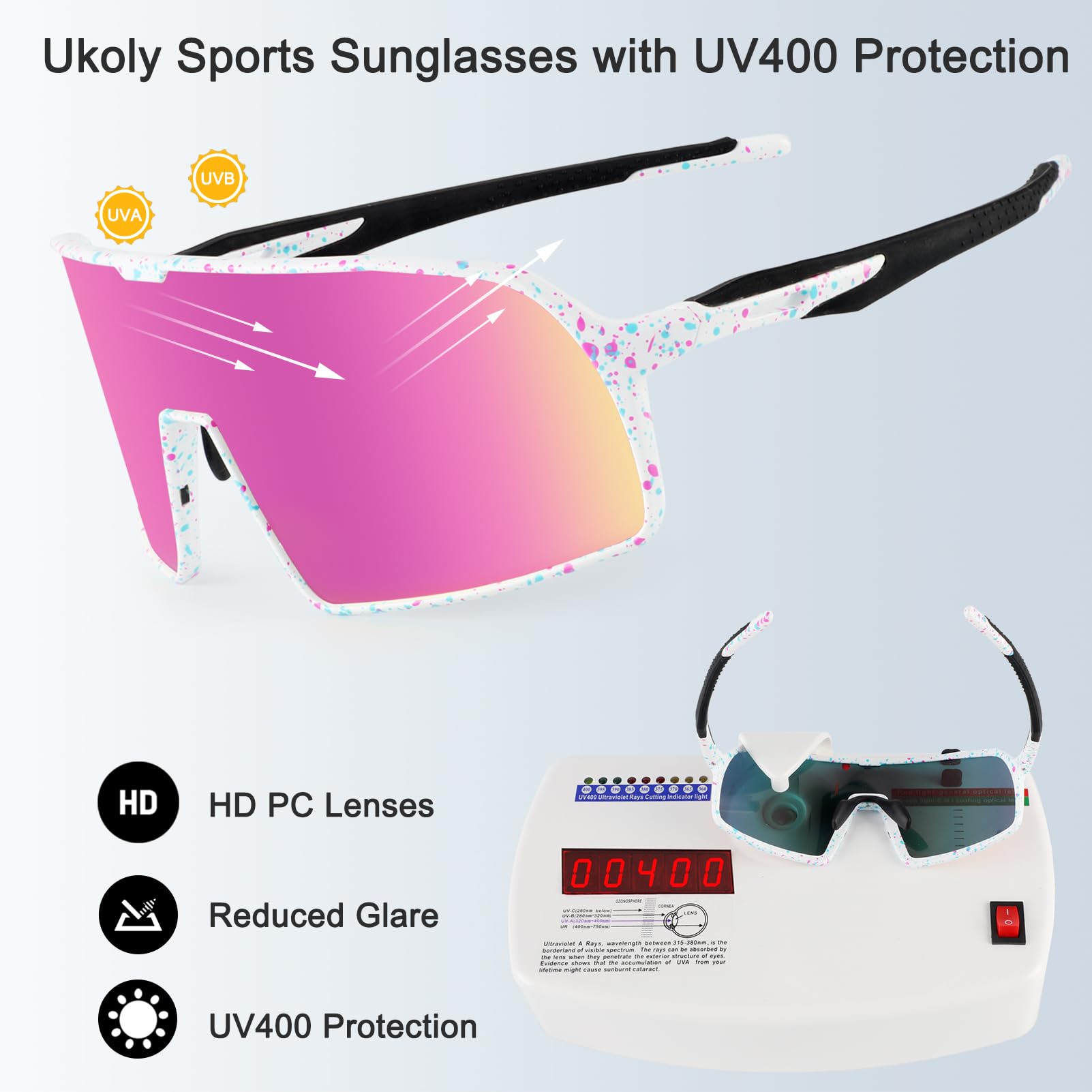 Ukoly Baseball/Running Sunglasses Cycling Glasses For Men Women,Sport Sunglasses HD Lens UV400 Protection TR90 Frame 650 (HD Pink)