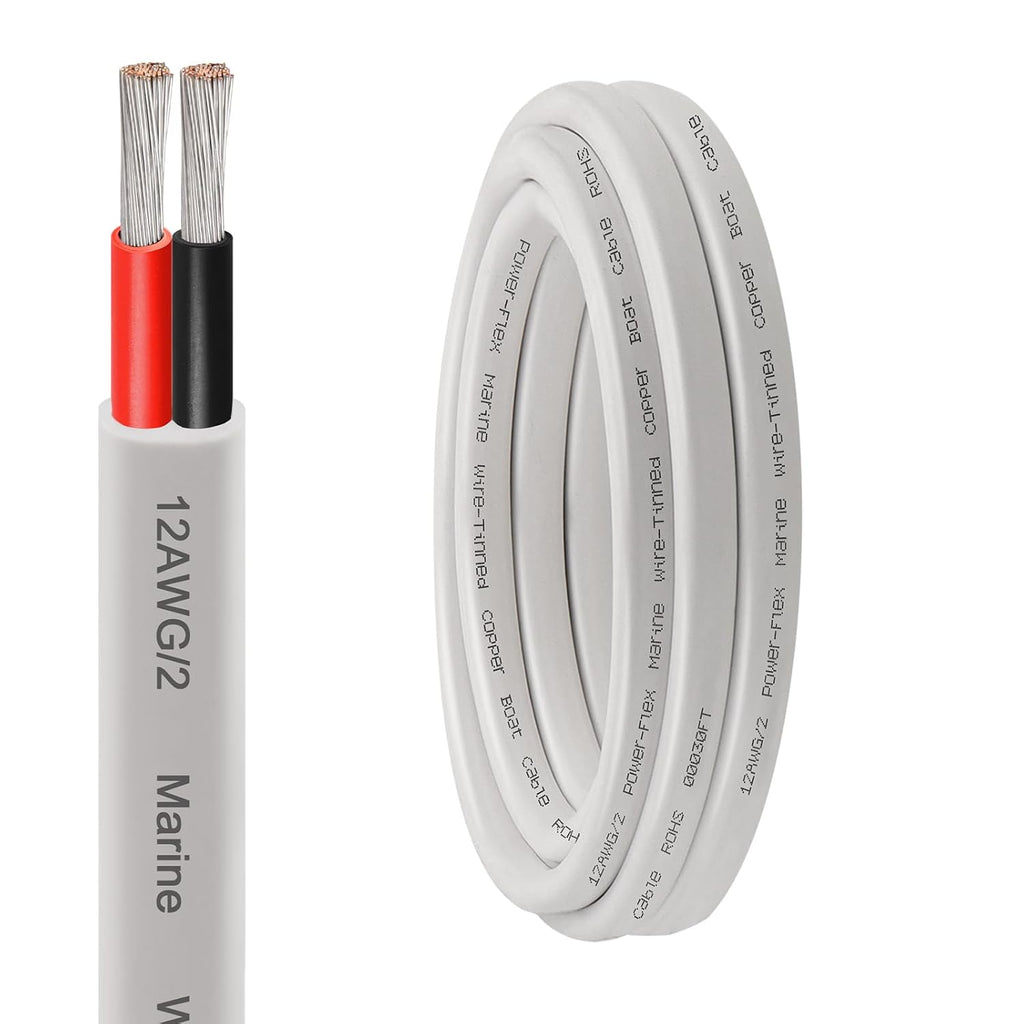 XRDS Marine Wire - 12 AWG Duplex Boat Cable (Red & Black) | 10FT High-Strand Tinned Copper, Flexible PVC Jacket for Boats, RVs & Solar