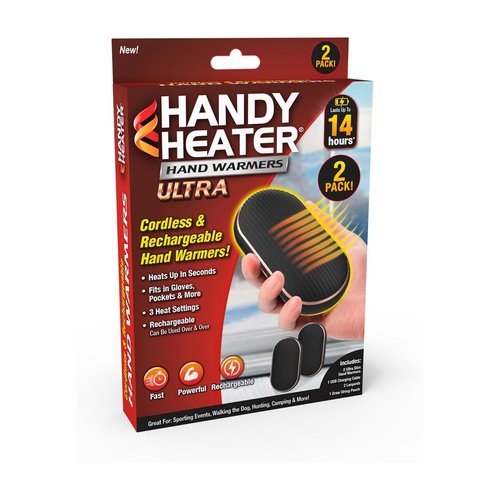 Handy Heater Hand Warmers Ultra - Rechargeable & Cordless with 3 Heat Settings - Portable, Battery Powered, Lightweight - Up To 7 Hours of Run Time Per Warmer - Cold Weather & Camping Hand Heater